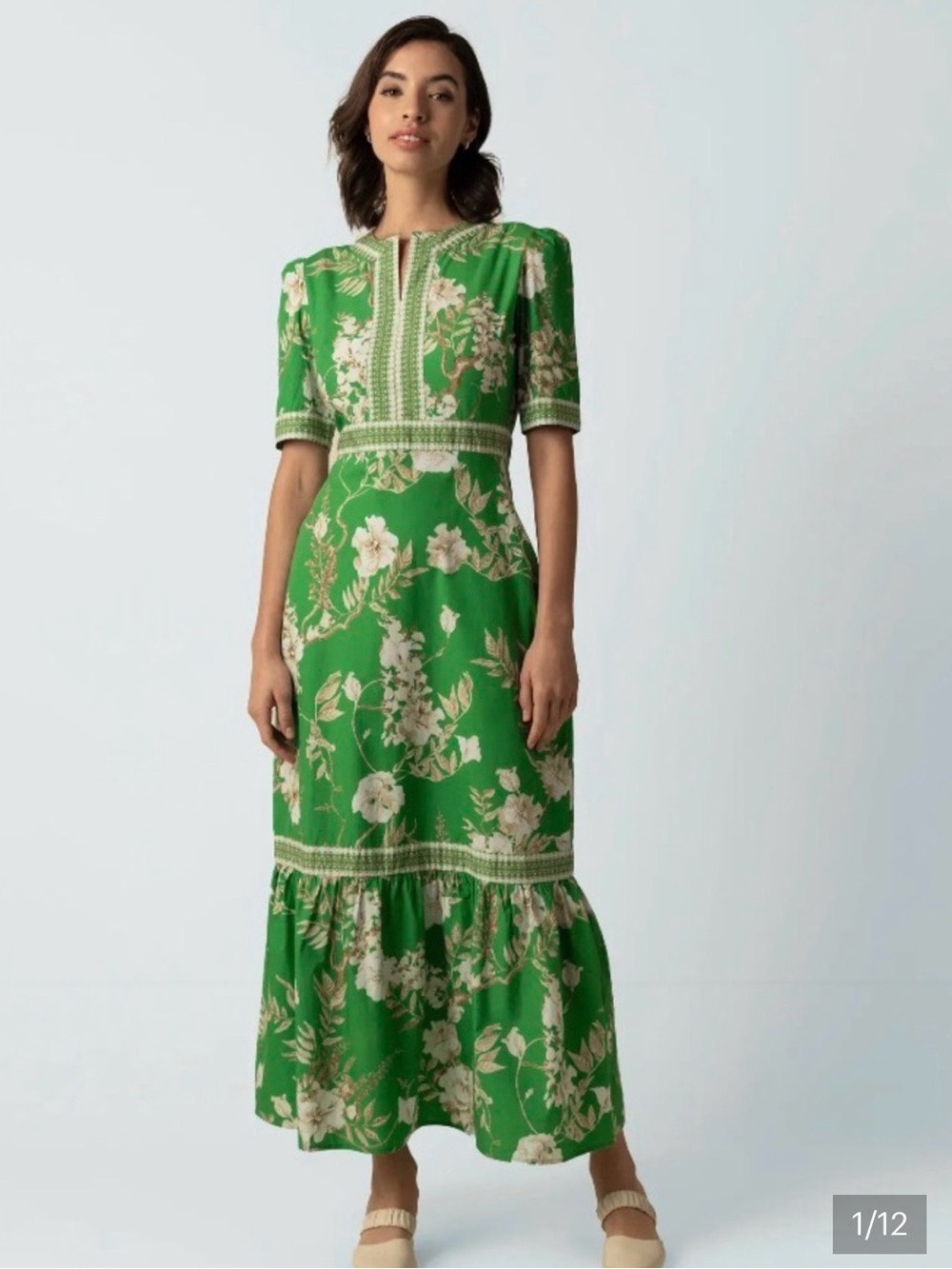 Tuckernuck Raisha Green Floral Maxi Dress with Trim Detail